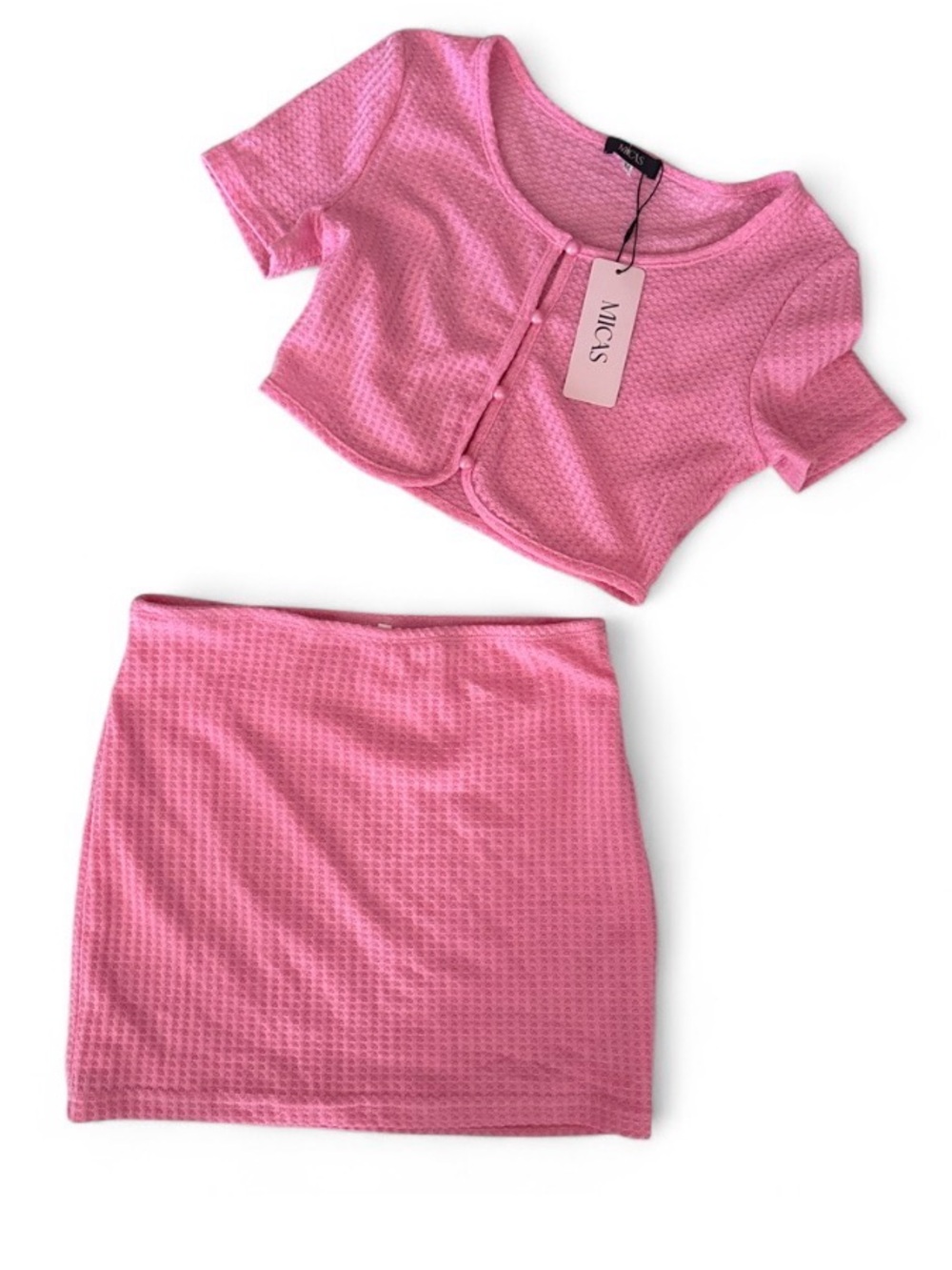 MICAS Pink Short-Sleeve Crop Top & Mini Skirt Set